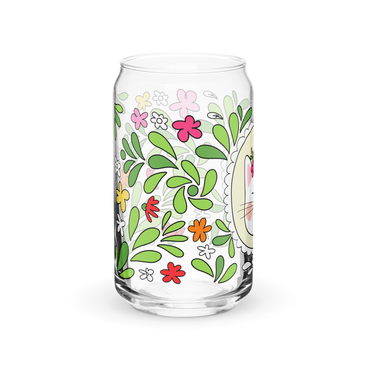 Floral Cat Can-Shaped Glass | Cute Botanical Kitty Glass Tumbler - Spinsterly Co
