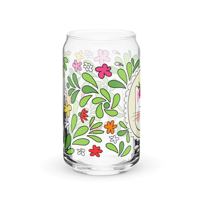 Floral Cat Can-Shaped Glass | Cute Botanical Kitty Glass Tumbler - Spinsterly Co