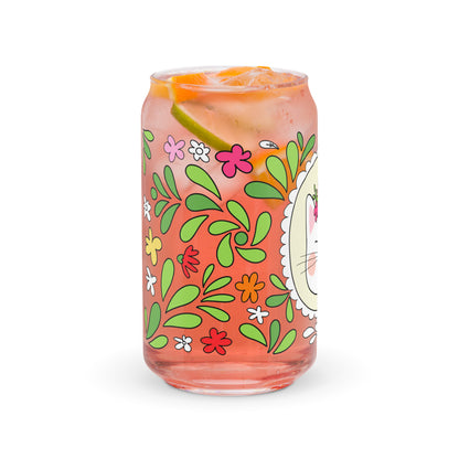Floral Cat Can-Shaped Glass | Cute Botanical Kitty Glass Tumbler - Spinsterly Co