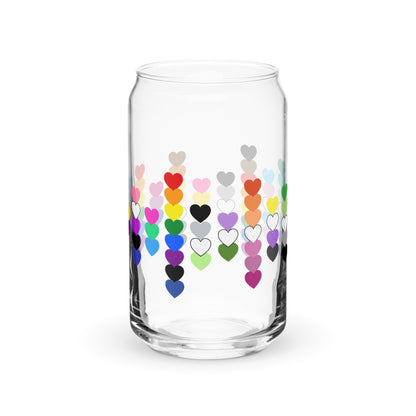 LGBTQIA+ Pride Rainbow Hearts Can-Shaped Glass Tumbler | Inclusive Pride Gift 16 oz - Spinsterly Co