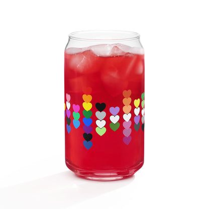 LGBTQIA+ Pride Rainbow Hearts Can-Shaped Glass Tumbler | Inclusive Pride Gift 16 oz - Spinsterly Co