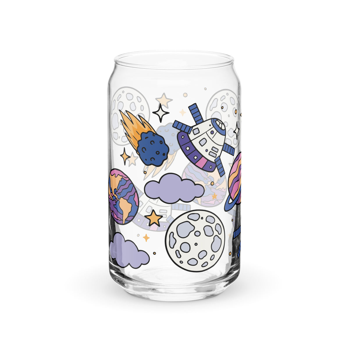 Kawaii Space Scatter Cosmic Glass Tumbler | Cute Space Gift for Iced Coffee 16 oz - Spinsterly Co