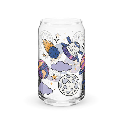 Kawaii Space Scatter Cosmic Glass Tumbler | Cute Space Gift for Iced Coffee 16 oz - Spinsterly Co
