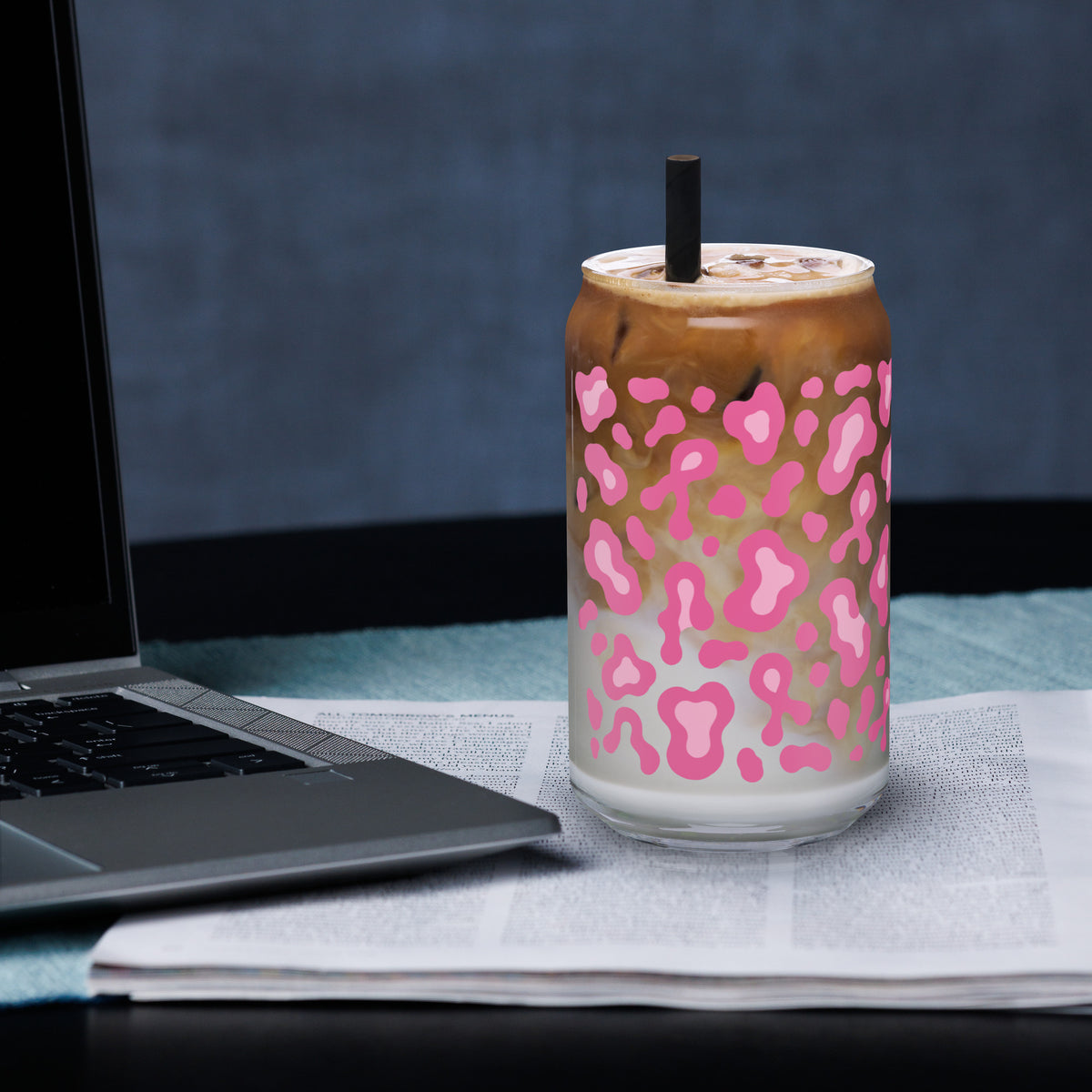 Pink Leopard Print Can-Shaped Glass | Breast Cancer Awareness Month - Spinsterly Co