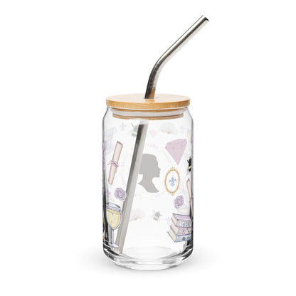 Regency Era Cameo Scatter Pattern Can-Shaped Glass Tumbler | Regency Romance Fan Gift 16 oz - Spinsterly Co