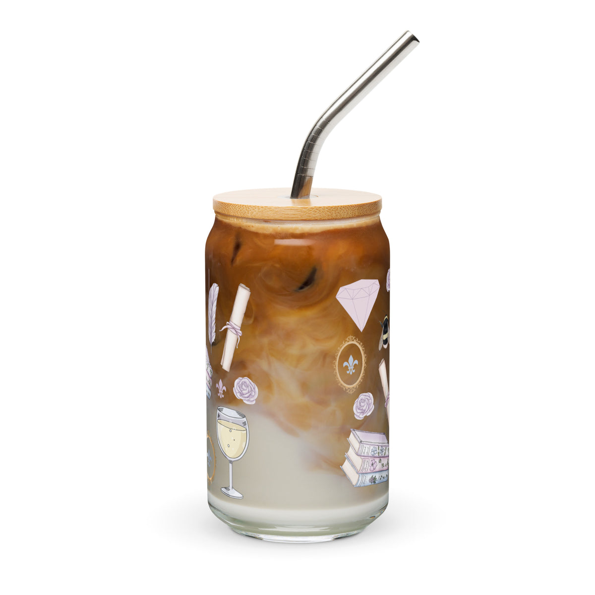 Regency Era Cameo Scatter Pattern Can-Shaped Glass Tumbler | Regency Romance Fan Gift 16 oz - Spinsterly Co