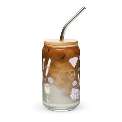 Regency Era Cameo Scatter Pattern Can-Shaped Glass Tumbler | Regency Romance Fan Gift 16 oz - Spinsterly Co
