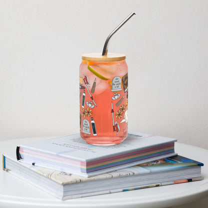 Vampire Town Can Glass Tumbler | Fangs Stakes Crosses Cheerleader Drinkware - Spinsterly Co
