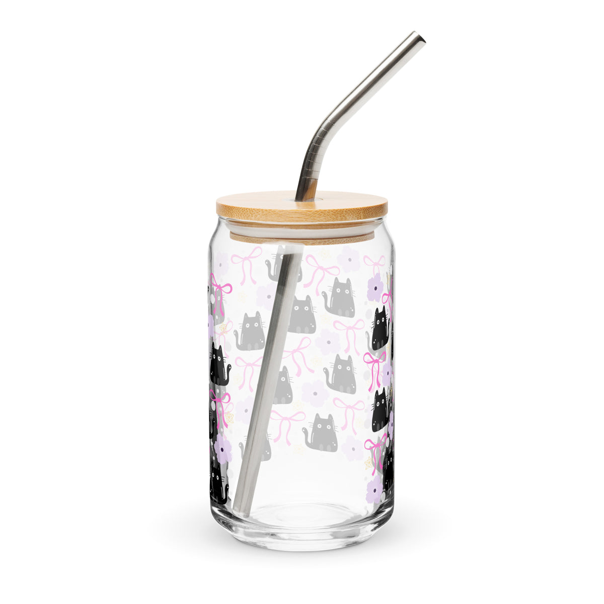 Black Cat & Bow Can-Shaped Glass | Coquette Cat Mom Glass Tumbler - Spinsterly Co