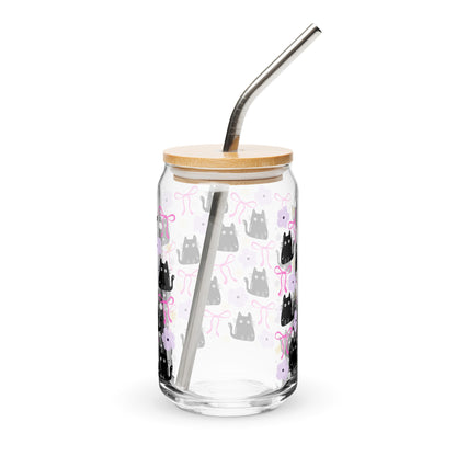 Black Cat & Bow Can-Shaped Glass | Coquette Cat Mom Glass Tumbler - Spinsterly Co
