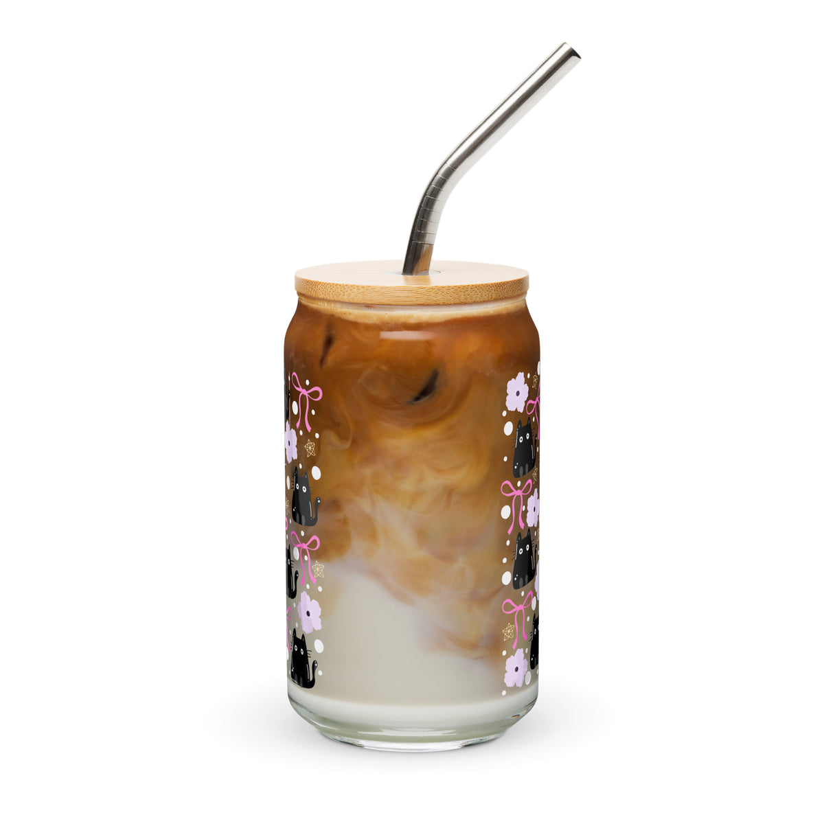 Black Cat & Bow Can-Shaped Glass | Coquette Cat Mom Glass Tumbler - Spinsterly Co