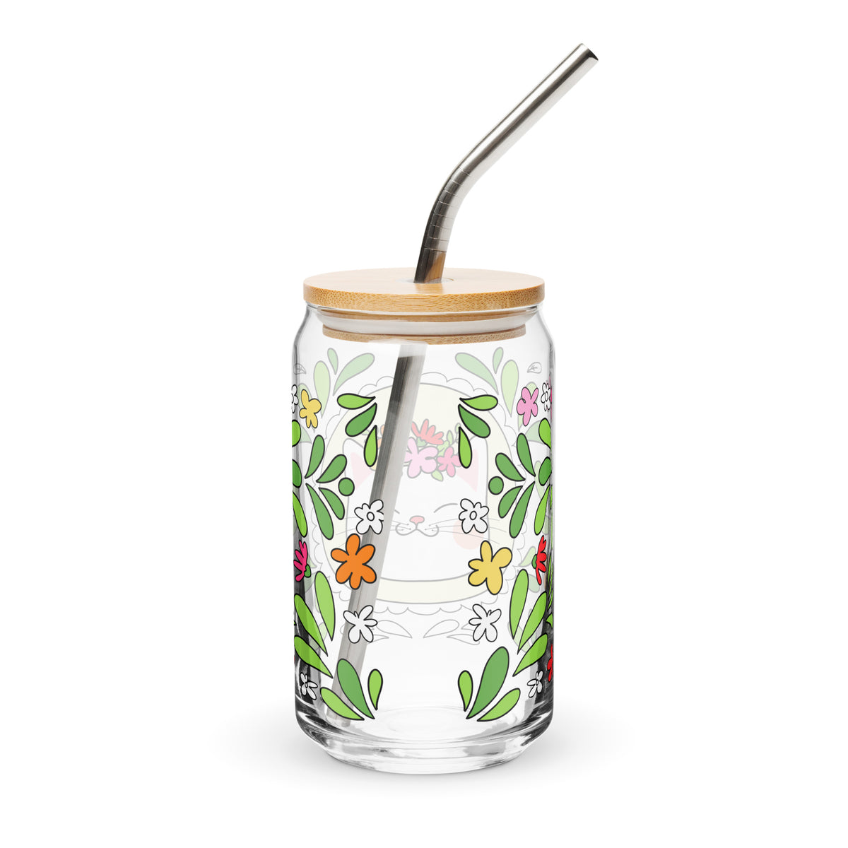 Floral Cat Can-Shaped Glass | Cute Botanical Kitty Glass Tumbler - Spinsterly Co
