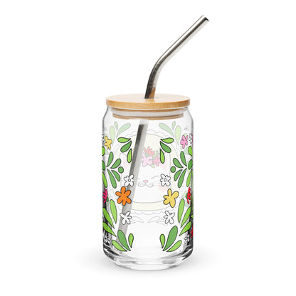 Floral Cat Can-Shaped Glass | Cute Botanical Kitty Glass Tumbler - Spinsterly Co