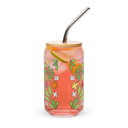 Floral Cat Can-Shaped Glass | Cute Botanical Kitty Glass Tumbler - Spinsterly Co