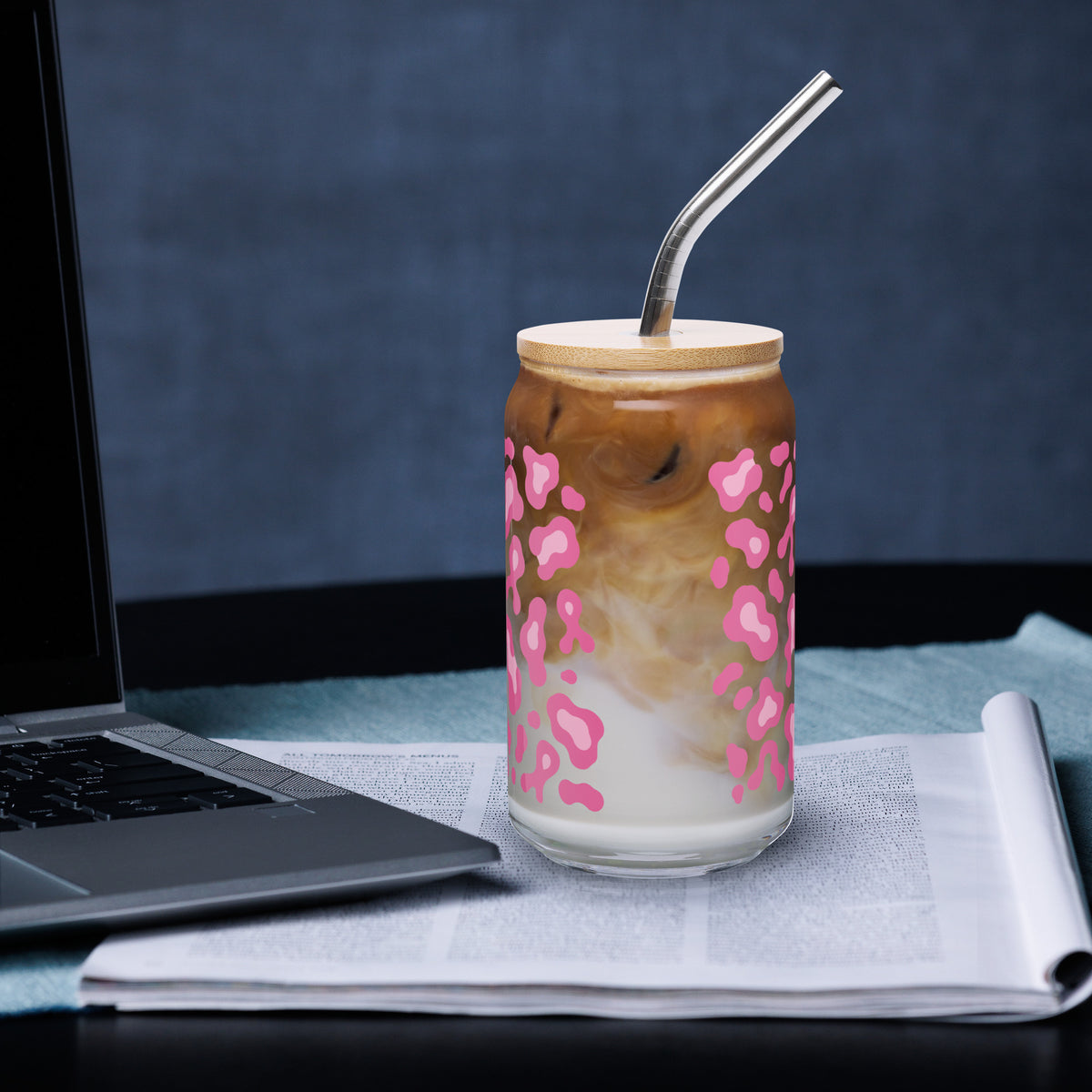 Pink Leopard Print Can-Shaped Glass | Breast Cancer Awareness Month - Spinsterly Co