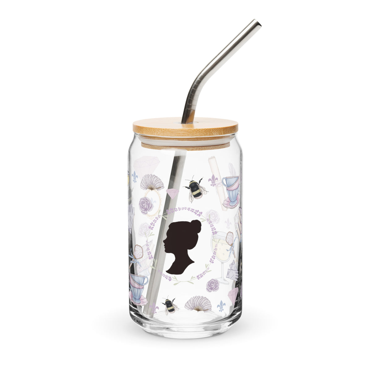 Regency Era Cameo Scatter Pattern Can-Shaped Glass Tumbler | Regency Romance Fan Gift 16 oz - Spinsterly Co