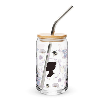 Regency Era Cameo Scatter Pattern Can-Shaped Glass Tumbler | Regency Romance Fan Gift 16 oz - Spinsterly Co