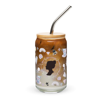 Regency Era Cameo Scatter Pattern Can-Shaped Glass Tumbler | Regency Romance Fan Gift 16 oz - Spinsterly Co