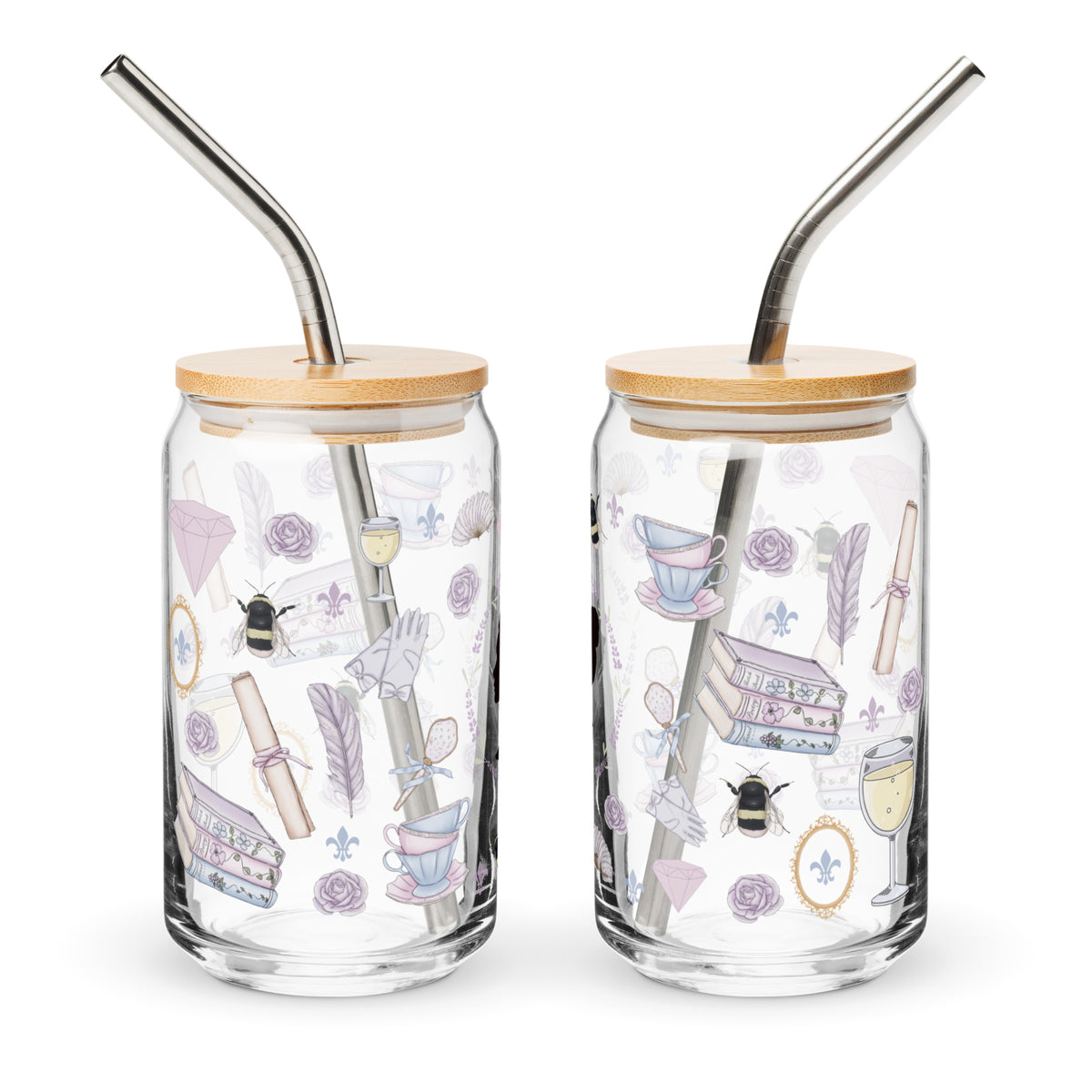 Regency Era Cameo Scatter Pattern Can-Shaped Glass Tumbler | Regency Romance Fan Gift 16 oz - Spinsterly Co