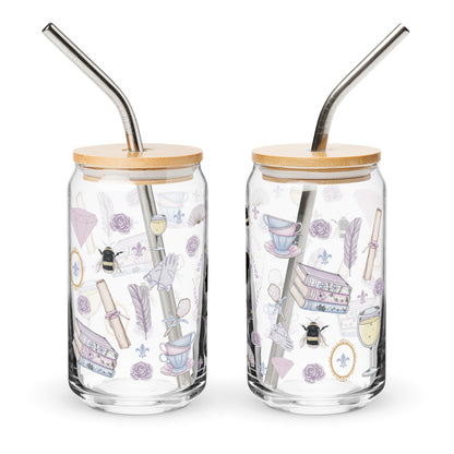 Regency Era Cameo Scatter Pattern Can-Shaped Glass Tumbler | Regency Romance Fan Gift 16 oz - Spinsterly Co