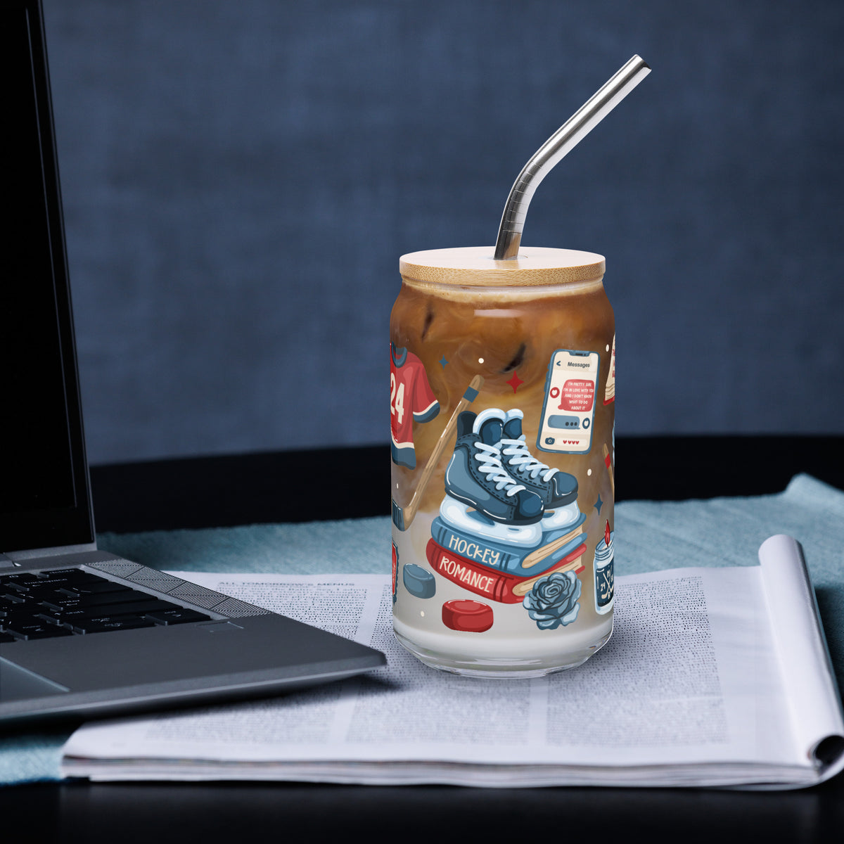Queer Hockey Romance Bookish Glass Can Tumbler | Queer Sports Romance Reader Gift - Spinsterly Co