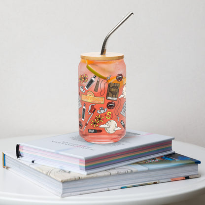 Vampire Town Can Glass Tumbler | Fangs Stakes Crosses Cheerleader Drinkware - Spinsterly Co