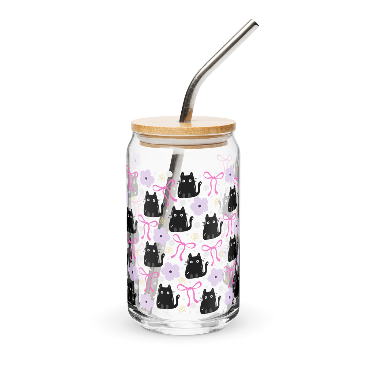 Black Cat & Bow Can-Shaped Glass | Coquette Cat Mom Glass Tumbler - Spinsterly Co
