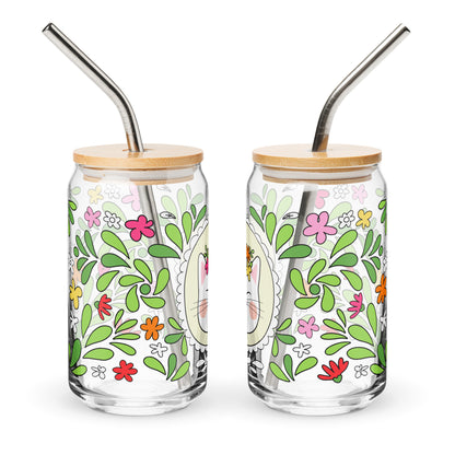 Floral Cat Can-Shaped Glass | Cute Botanical Kitty Glass Tumbler - Spinsterly Co