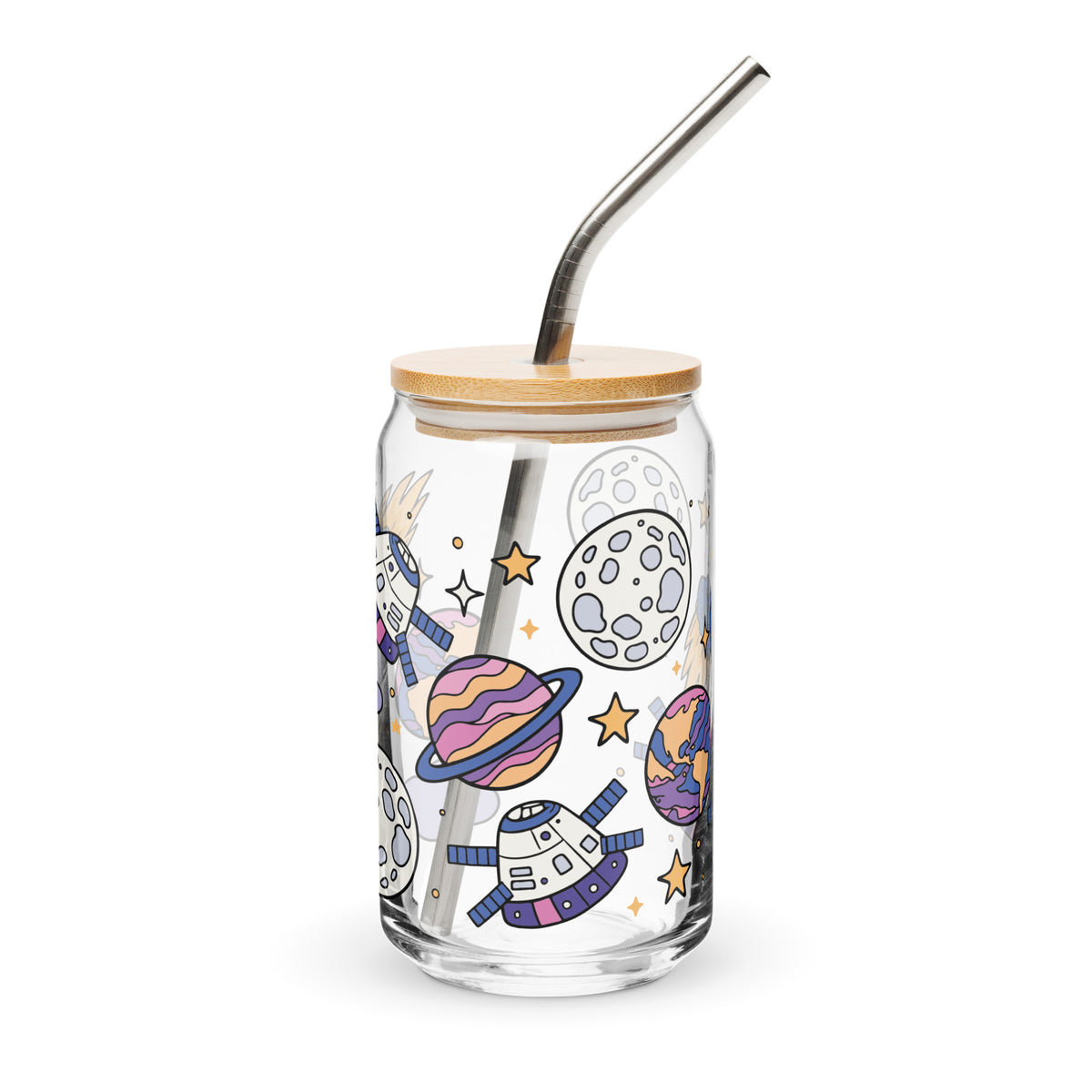 Kawaii Space Scatter Cosmic Glass Tumbler | Cute Space Gift for Iced Coffee 16 oz - Spinsterly Co