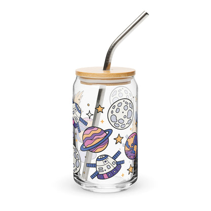 Kawaii Space Scatter Cosmic Glass Tumbler | Cute Space Gift for Iced Coffee 16 oz - Spinsterly Co