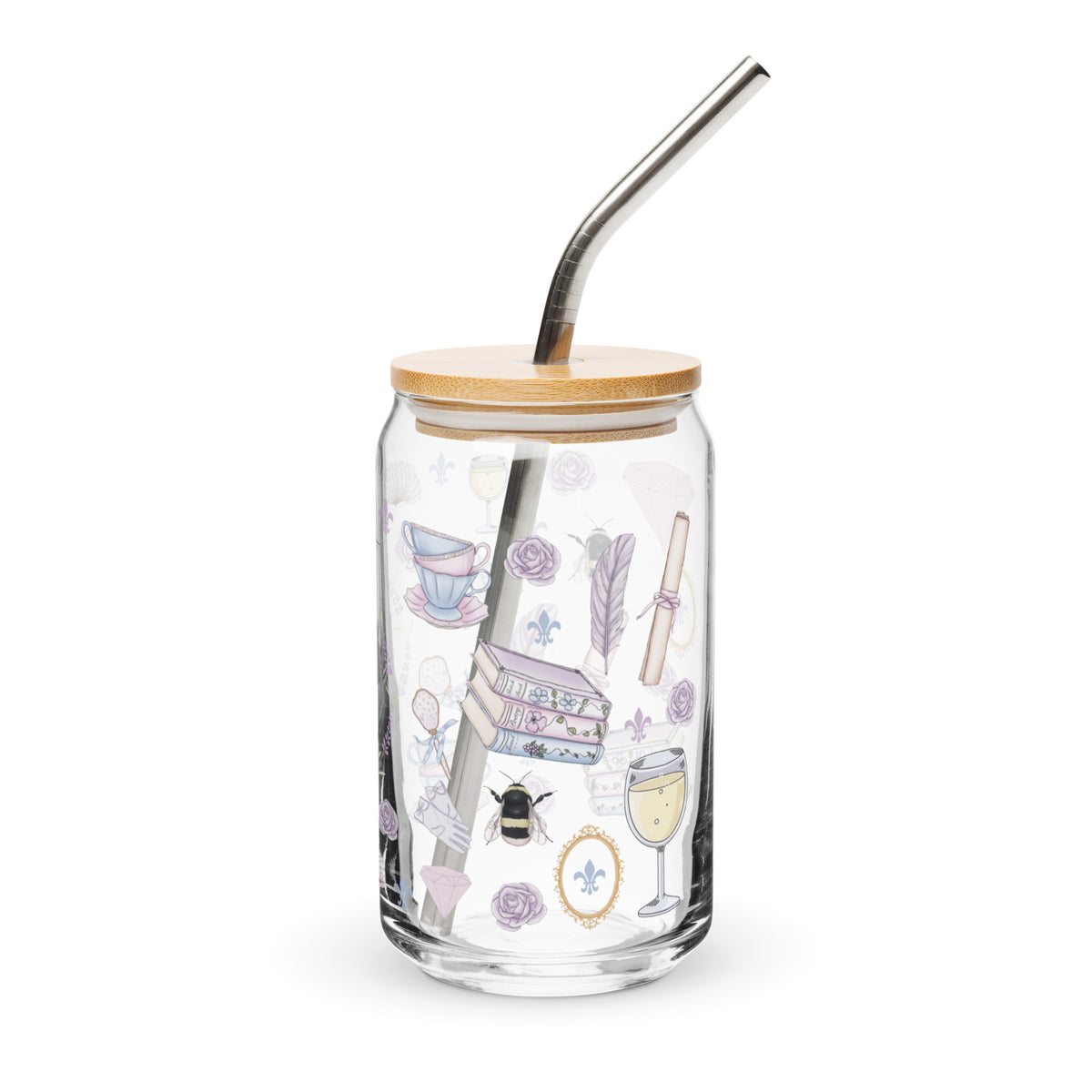 Regency Era Cameo Scatter Pattern Can-Shaped Glass Tumbler | Regency Romance Fan Gift 16 oz - Spinsterly Co