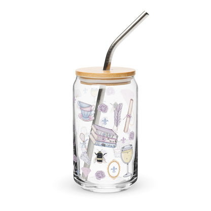 Regency Era Cameo Scatter Pattern Can-Shaped Glass Tumbler | Regency Romance Fan Gift 16 oz - Spinsterly Co