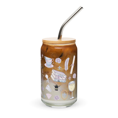 Regency Era Cameo Scatter Pattern Can-Shaped Glass Tumbler | Regency Romance Fan Gift 16 oz - Spinsterly Co