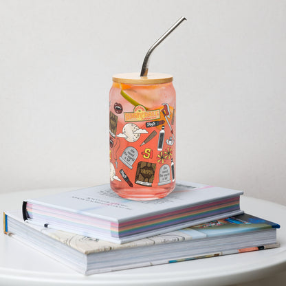 Vampire Town Can Glass Tumbler | Fangs Stakes Crosses Cheerleader Drinkware - Spinsterly Co