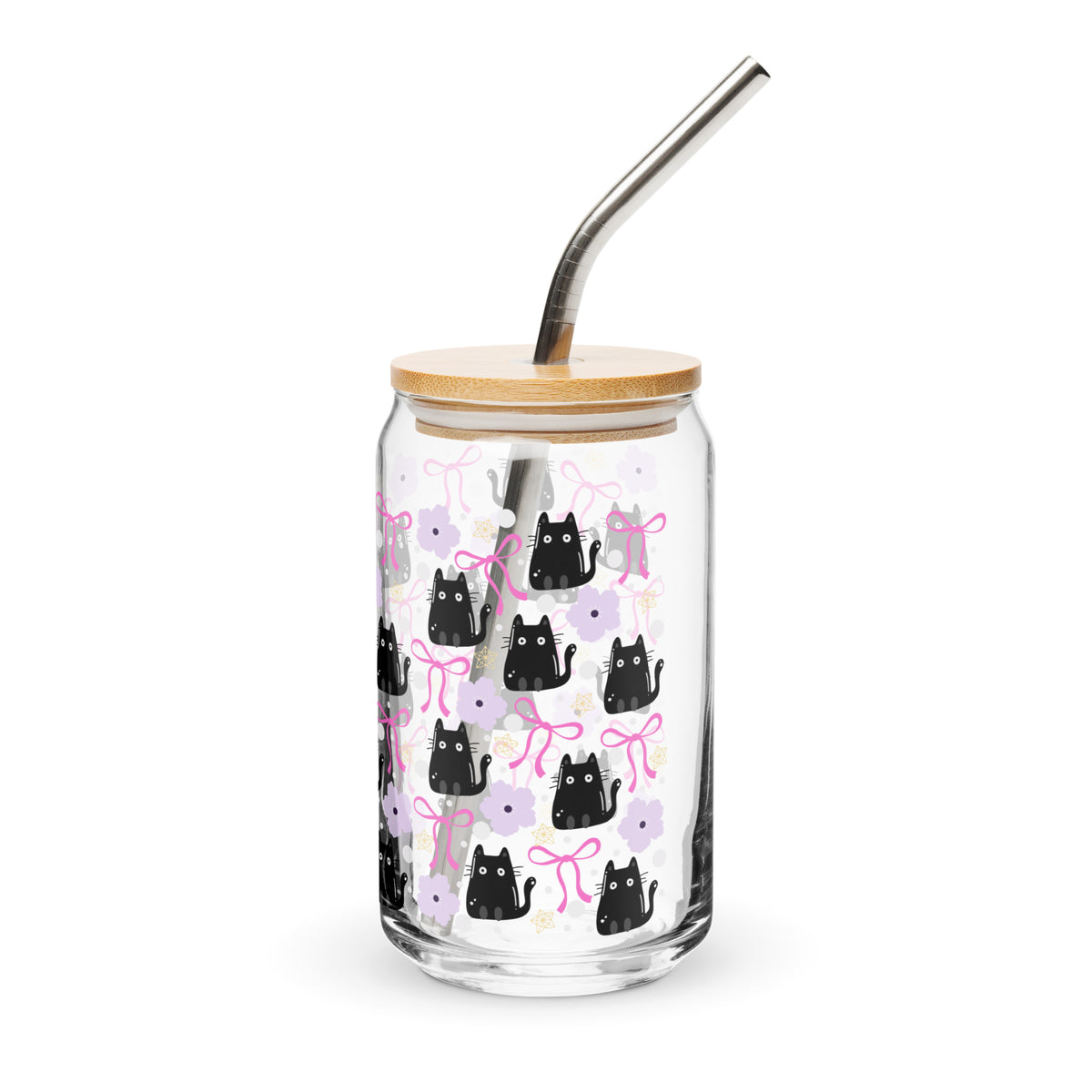 Black Cat & Bow Can-Shaped Glass | Coquette Cat Mom Glass Tumbler - Spinsterly Co