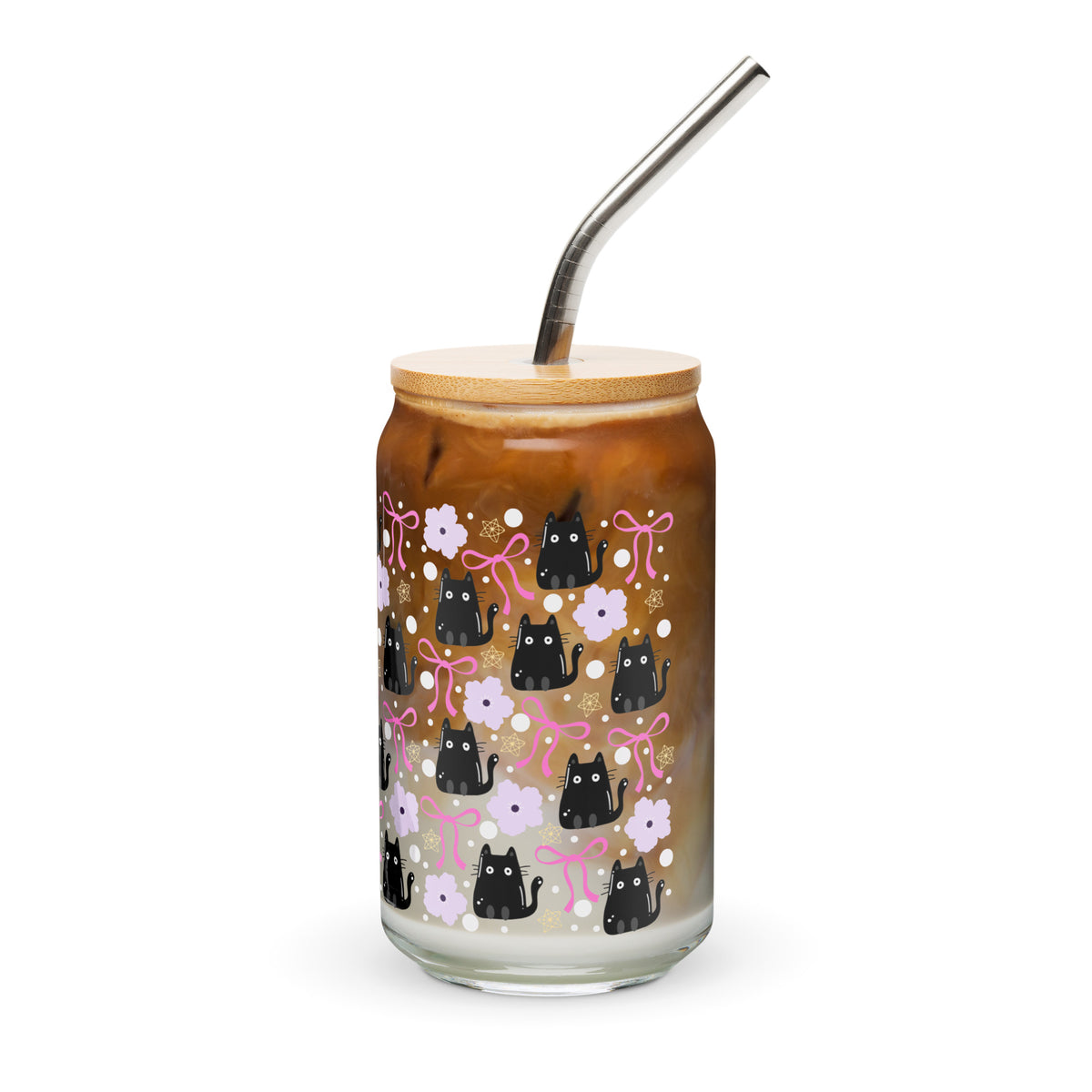 Black Cat & Bow Can-Shaped Glass | Coquette Cat Mom Glass Tumbler - Spinsterly Co