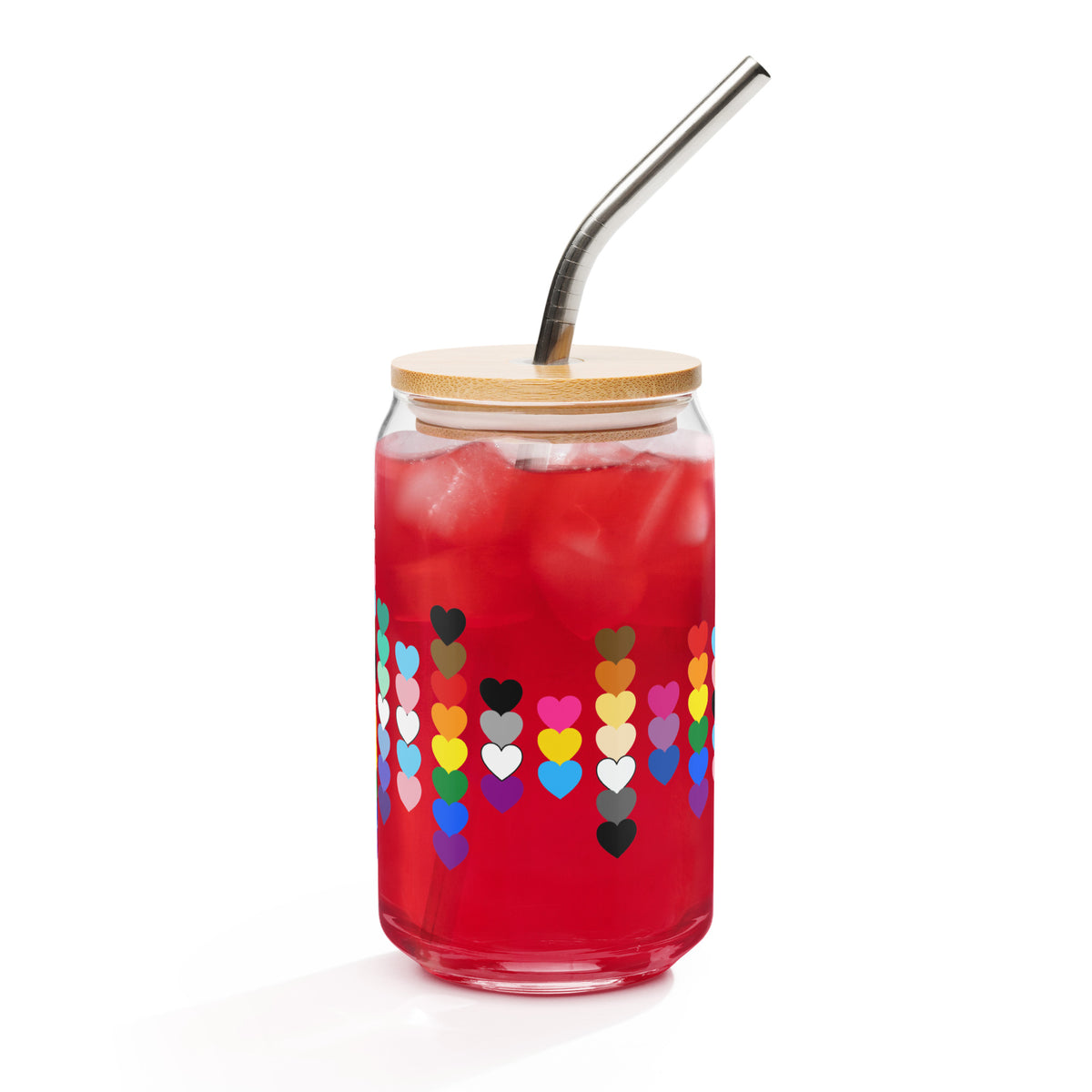 LGBTQIA+ Pride Rainbow Hearts Can-Shaped Glass Tumbler | Inclusive Pride Gift 16 oz - Spinsterly Co