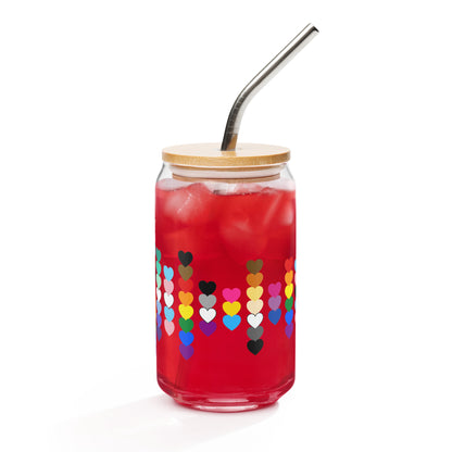 LGBTQIA+ Pride Rainbow Hearts Can-Shaped Glass Tumbler | Inclusive Pride Gift 16 oz - Spinsterly Co