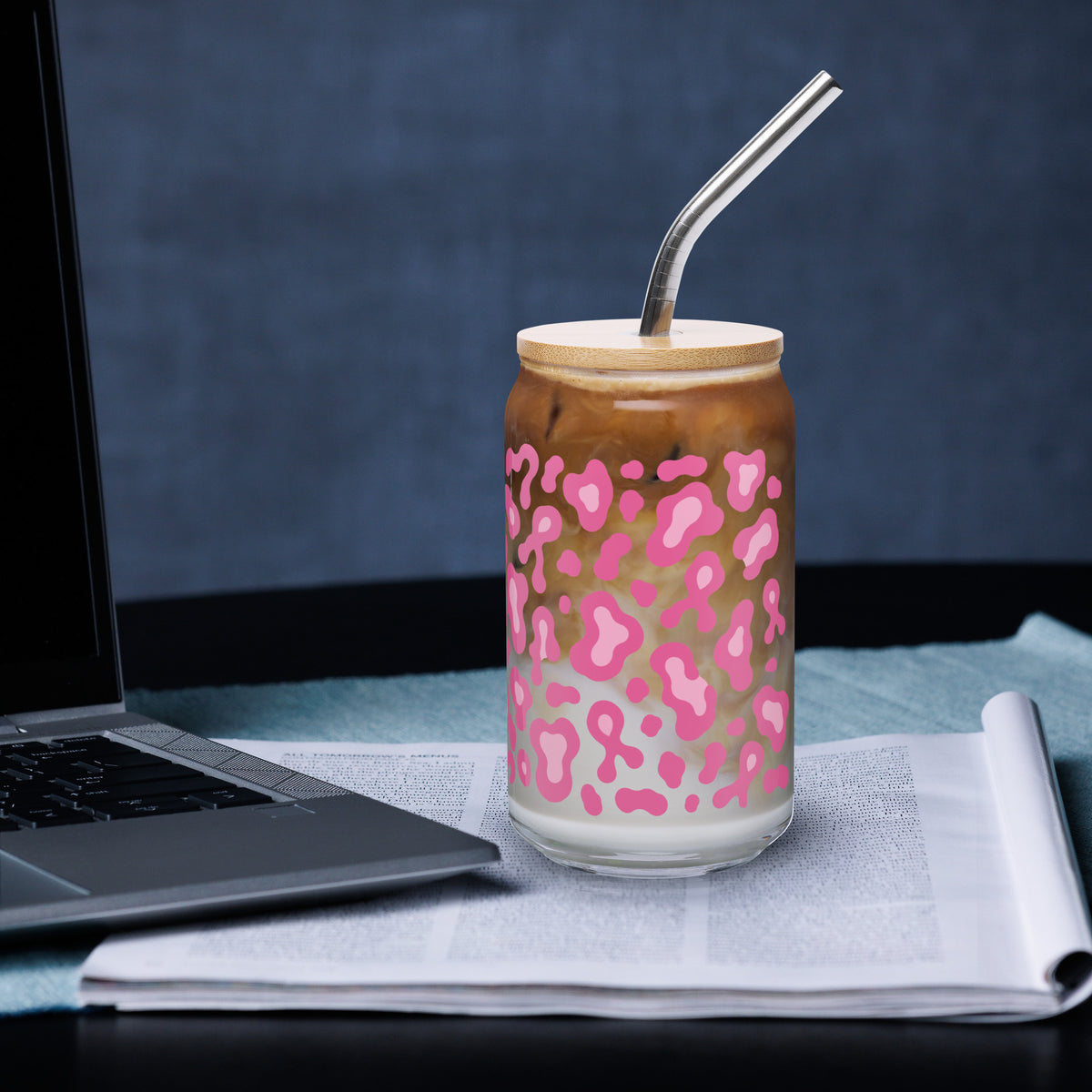 Pink Leopard Print Can-Shaped Glass | Breast Cancer Awareness Month - Spinsterly Co
