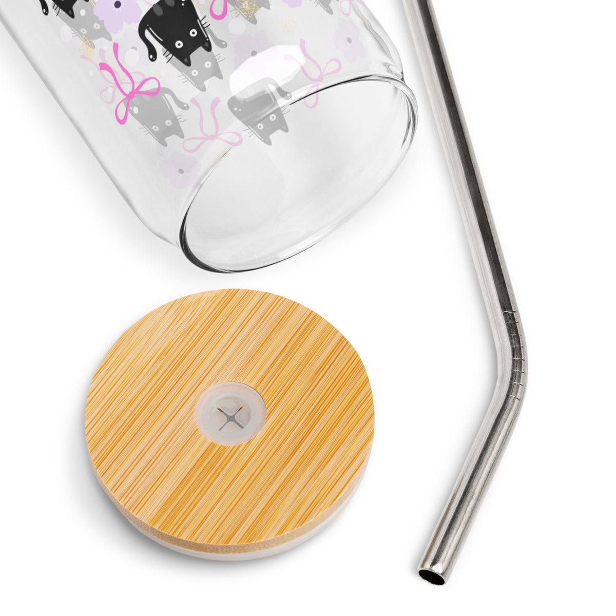 Black Cat & Bow Can-Shaped Glass | Coquette Cat Mom Glass Tumbler - Spinsterly Co