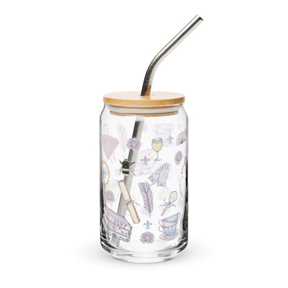 Regency Era Cameo Scatter Pattern Can-Shaped Glass Tumbler | Regency Romance Fan Gift 16 oz - Spinsterly Co