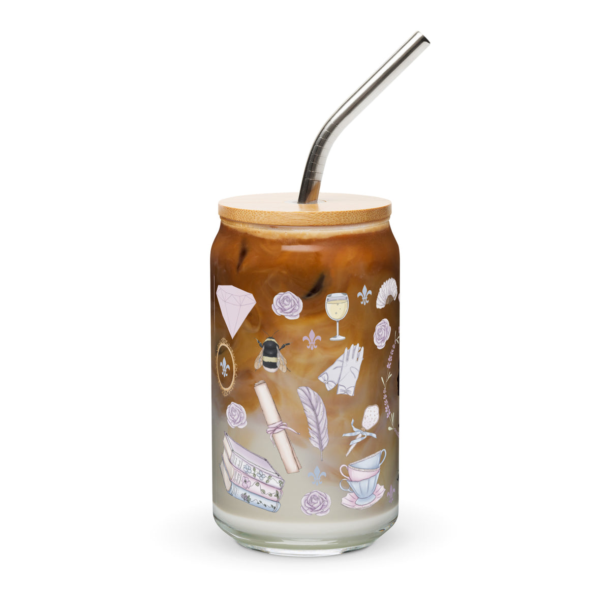 Regency Era Cameo Scatter Pattern Can-Shaped Glass Tumbler | Regency Romance Fan Gift 16 oz - Spinsterly Co