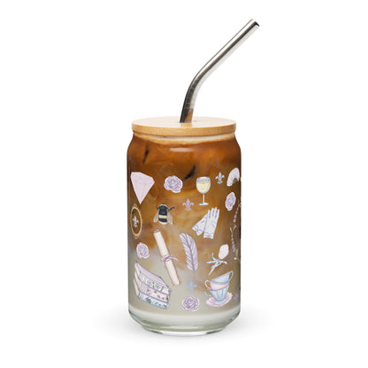 Regency Era Cameo Scatter Pattern Can-Shaped Glass Tumbler | Regency Romance Fan Gift 16 oz - Spinsterly Co