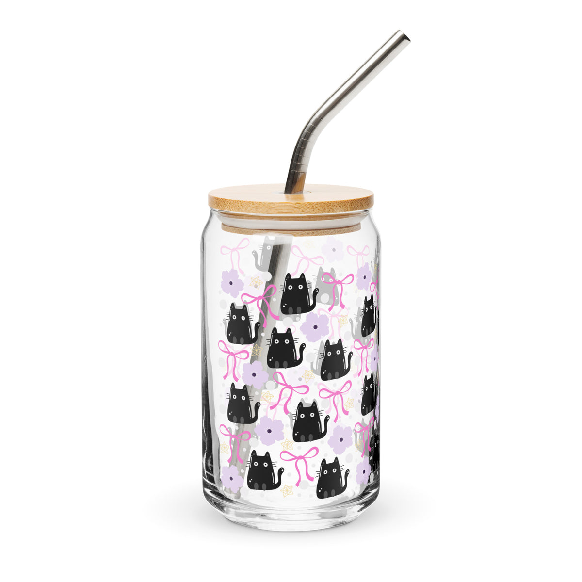 Black Cat & Bow Can-Shaped Glass | Coquette Cat Mom Glass Tumbler - Spinsterly Co