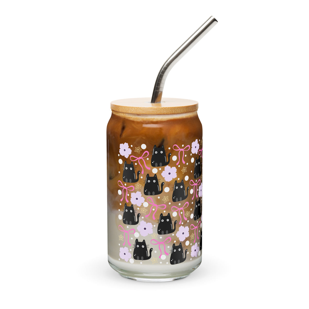 Black Cat & Bow Can-Shaped Glass | Coquette Cat Mom Glass Tumbler - Spinsterly Co