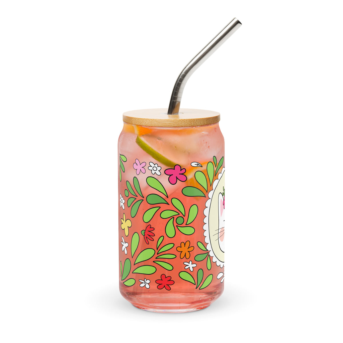 Floral Cat Can-Shaped Glass | Cute Botanical Kitty Glass Tumbler - Spinsterly Co