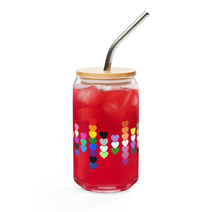 LGBTQIA+ Pride Rainbow Hearts Can-Shaped Glass Tumbler | Inclusive Pride Gift 16 oz - Spinsterly Co