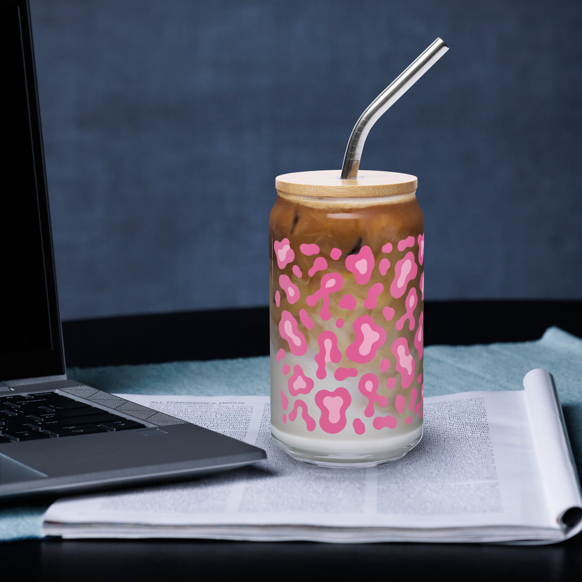 Pink Leopard Print Can-Shaped Glass | Breast Cancer Awareness Month - Spinsterly Co