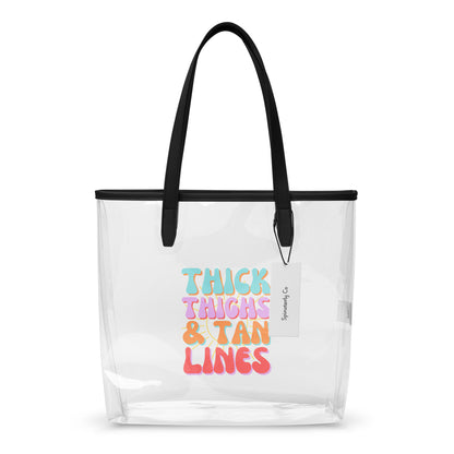 Thick Thighs & Tan Lines Clear Tote Bag | Stadium-Approved Beach & Concert Bag - Spinsterly Co
