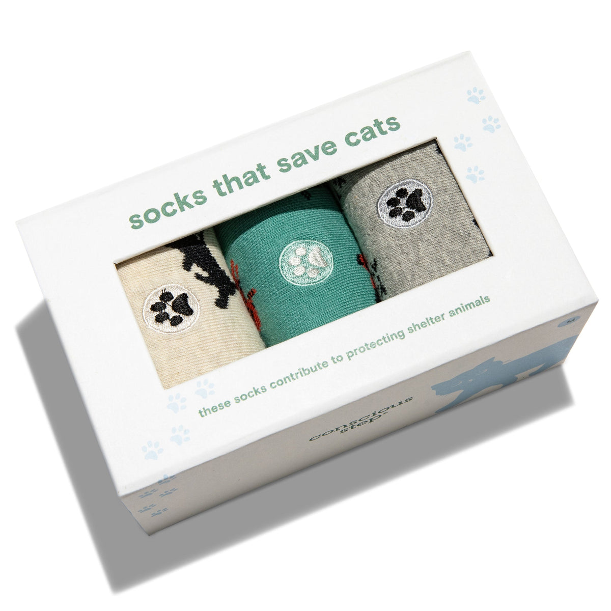 Save Cats Gift Box — 3-Pack Crew Sock Set | Black Cat, Frisky Cat & Cat Face | Organic Cotton - Spinsterly Co